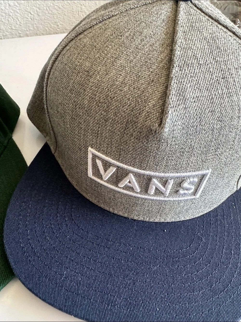Brixton and Vans Two-Tone Gray & Navy Snapback with Green Logo Cap
